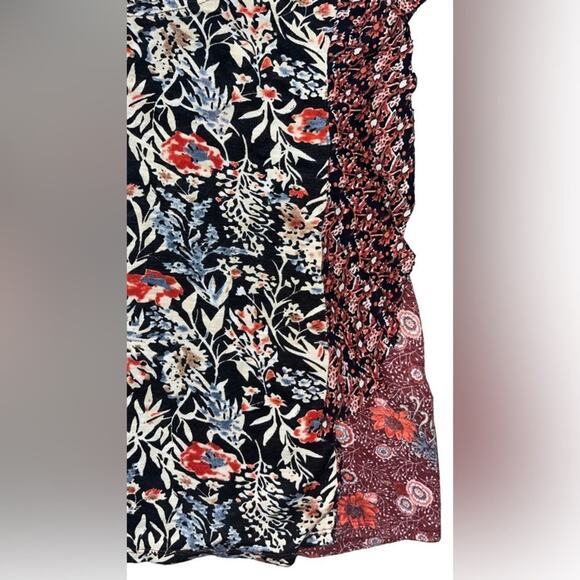 Lucky Brand Mixed Print Blouse Womens Size Small Back Button Ruffle Boho Chic - Picture 2 of 10